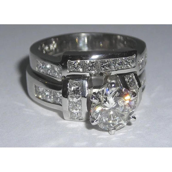 Bague De Fiançaille à 2,71 Carats De Réel Diamants Princesses Et Ronds 14K D'Or Blanc