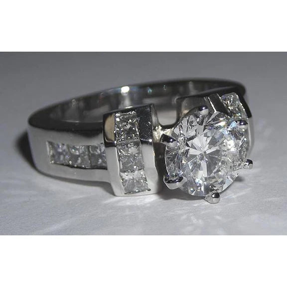 Bague De Fiançaille à 2,71 Carats De Réel Diamants Princesses Et Ronds 14K D'Or Blanc