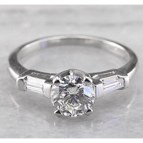 Bague De Fiançaille à 3 Pierres Et à 1,60 carats De Réel Diamants Ronds Et Baguettes 14K D'Or Blanc