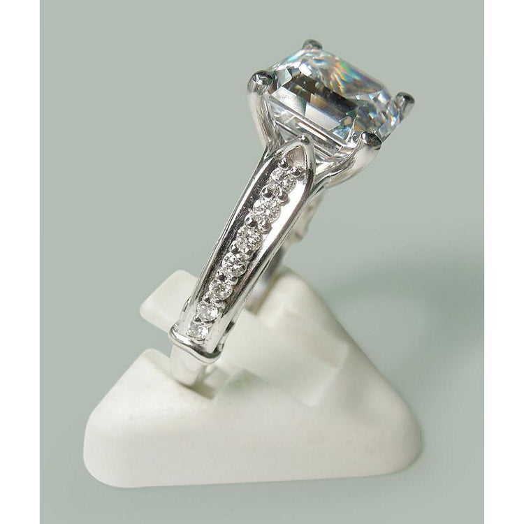 Bague De Fiançaille à 3,28 Carats De Véritable Diamants Asscher 14K D'Or Blanc
