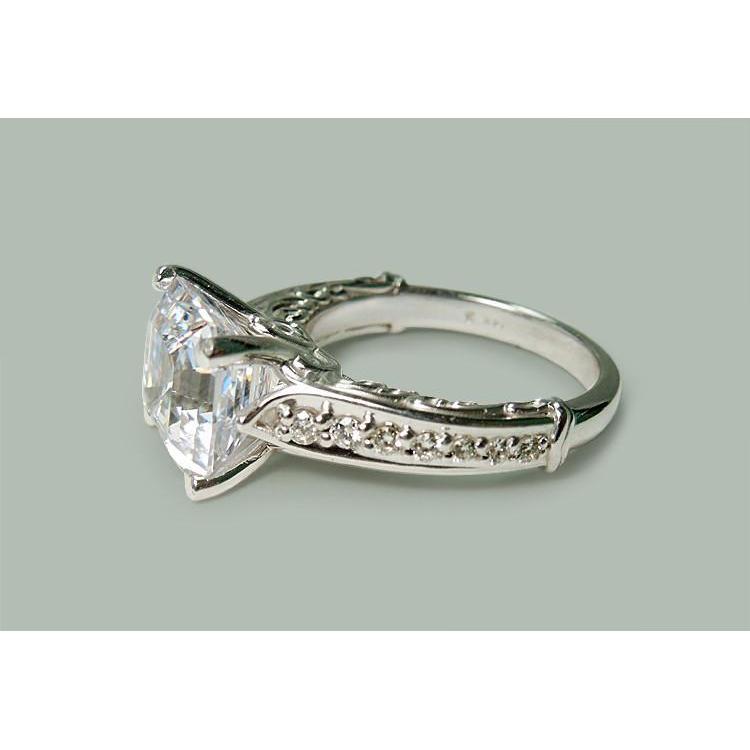 Bague De Fiançaille à 3,28 Carats De Véritable Diamants Asscher 14K D'Or Blanc