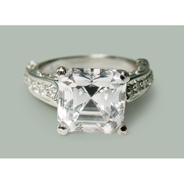 Bague De Fiançaille à 3,28 Carats De Véritable Diamants Asscher 14K D'Or Blanc