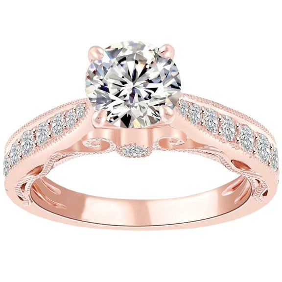 Bague De Fiançaille à 3,40 Carats De Réel Diamants 14K D'Or Rose Nouveau
