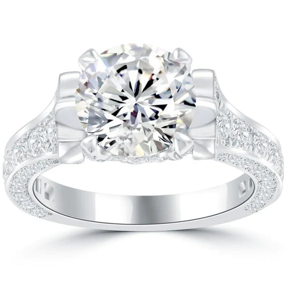 Bague De Fiançaille à 4,65 Carats De Réel Diamants Étincelants Et Brillants 14K D'Or Blanc