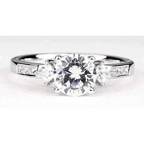 Bague De Fiançailles 2 Carats Véritable Diamant Rond Or Blanc 14K Vs1 F
