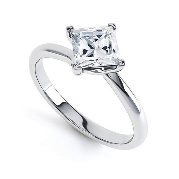 Bague De Fiançailles 2.25 Ct Solitaire Princesse Naturel Diamant Or Blanc 14K