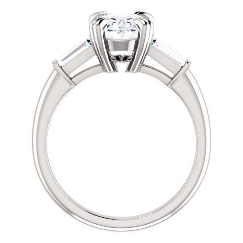 Bague De Fiançailles 3 Pierres Véritable Diamant Central Ovale 2 Carats Or Blanc 14 Carats