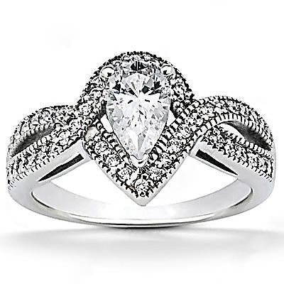 Bague De Fiançailles A 1,25 Carats De Réel Diamants Poires Avec Tige Torsadée Accent 14K D'Or Blanc