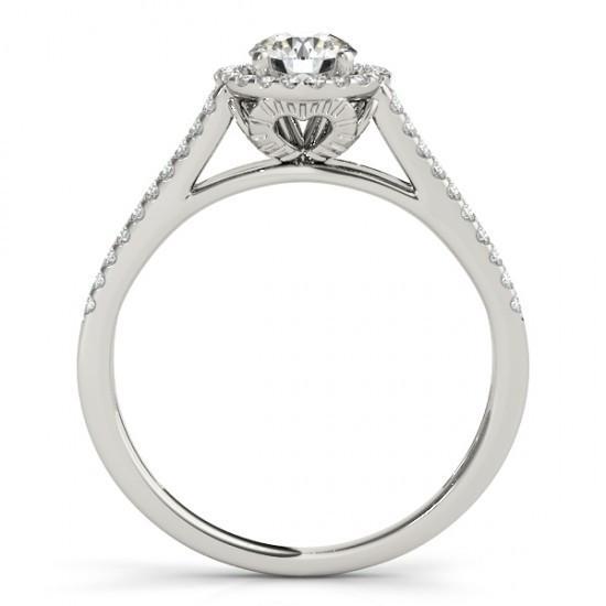 Bague De Fiançailles A Tige Fendue Avec Naturel Diamant Rond Halo 1.37 Carat WG 14K