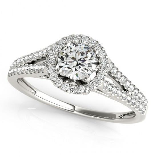 Bague De Fiançailles A Tige Fendue Avec Naturel Diamant Rond Halo 1.37 Carat WG 14K