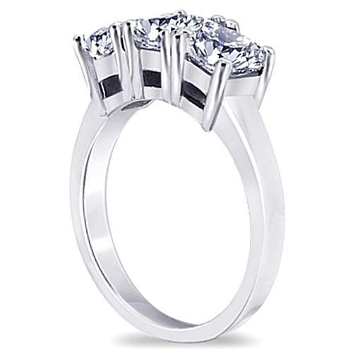 Bague De Fiançailles A Trois Pierres Naturel Diamants Princesse 3 Carats Or Blanc 14K