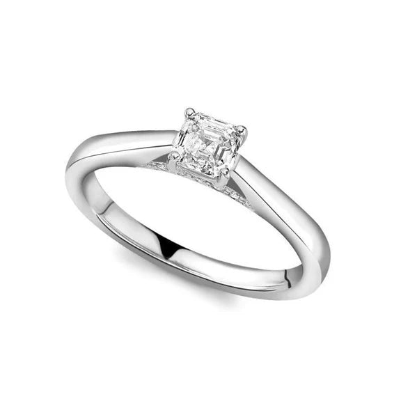 Bague De Fiançailles Asscher Et Réel Diamant Coupe Ronde De 1,36 Ct