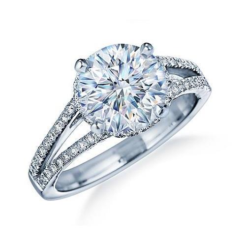 Bague De Fiançailles Avec Gros Halo De Réel Diamants Ronds Cachés En Or Blanc 14 Carats