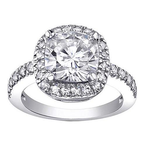 Bague De Fiançailles Avec Halo De Naturel Diamants Taille Coussin 2 Ct. Or Blanc 14K
