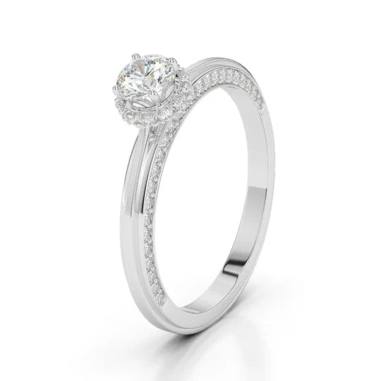 Bague De Fiançailles Avec Halo De Réel Diamants Cachés De 1,50 Ct Accentuée En Or Blanc 14K