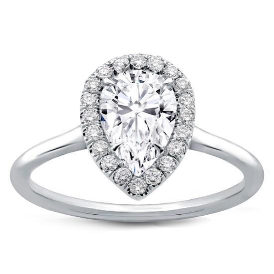 Bague De Fiançailles Avec Halo De Réel Diamants Ronds Anniversaire Poire 2 Carats WG 14K