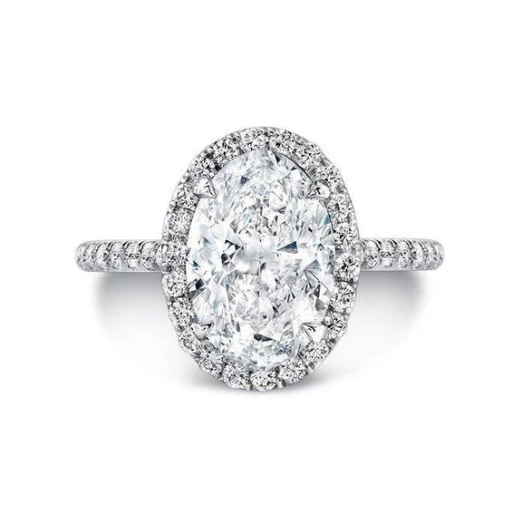 Bague De Fiançailles Avec Halo De Réel Diamants Taille Ovale De 5.01 Carats En Or Blanc 14 Carats