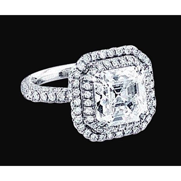 Bague De Fiançailles Avec Halo Royal De Véritable Diamants Asscher Center 2.91 Carats
