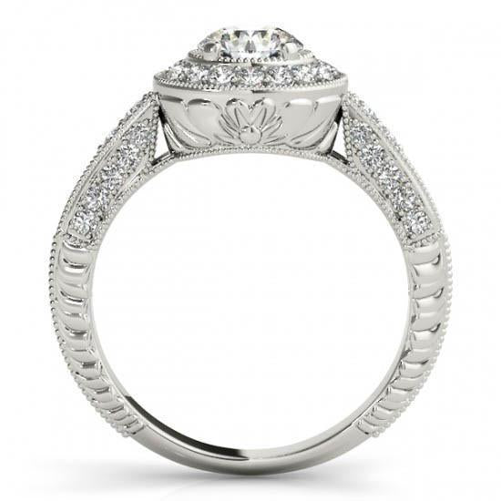 Bague De Fiançailles Avec Réel Diamant Rond Halo Style Vintage 1.75 Carat WG 14K
