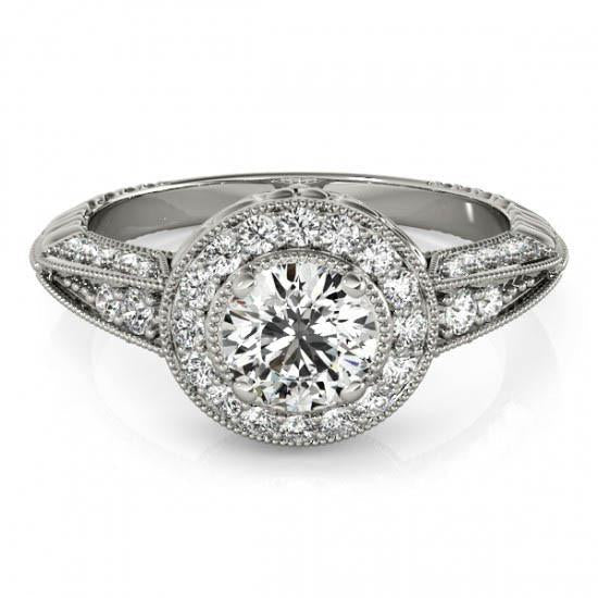 Bague De Fiançailles Avec Réel Diamant Rond Halo Style Vintage 1.75 Carat WG 14K