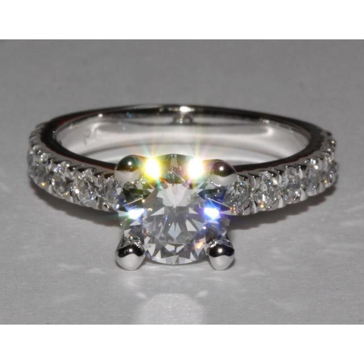 Bague De Fiançailles Avec Véritable Diamants Ronds De 1.50 Carats En Or Blanc 14K