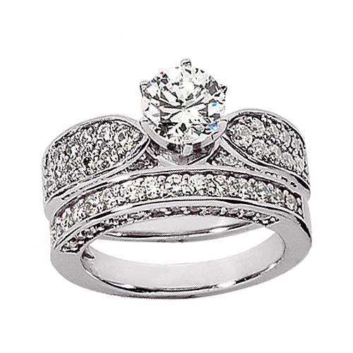 Bague De Fiançailles Avec Véritable Diamants Ronds Sertie De 3.15 Carats En Or Blanc 14K