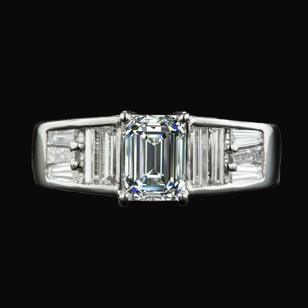 Bague De Fiançailles Baguette & Emeraude Véritable Diamants Sertie Griffe 5.50 Carats