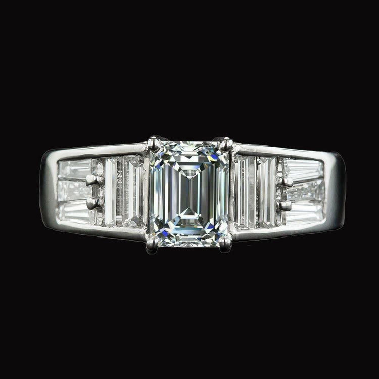 Bague De Fiançailles Baguette & Emeraude Véritable Diamants Sertie Griffe 5.50 Carats