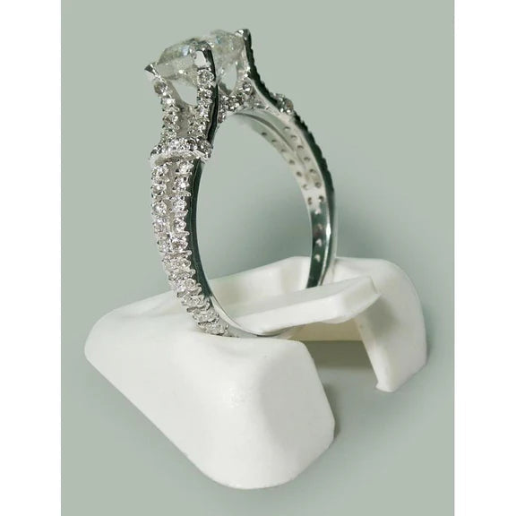Bague De Fiançailles Coussin Et Réel Diamant Rond 1.90 Carat Tige Fendue Nouveau