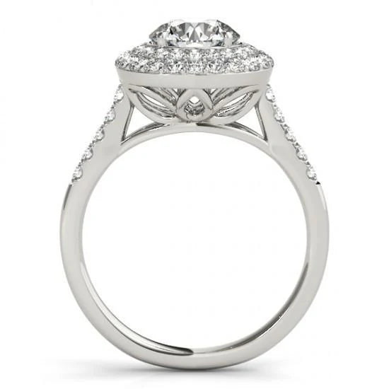 Bague De Fiançailles De Fiançailles Avec Réel Diamants Ronds Halo De Style Fleur 2 Carats WG 14K