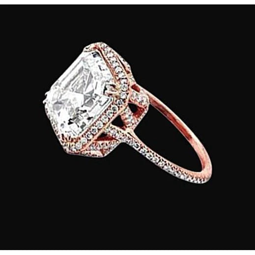 Bague De Fiançailles De Fiançailles En Réel Diamant Radiant Avec Halo 3.51 Ct. Or Rose 14K
