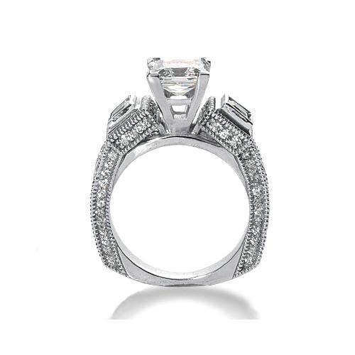 Bague De Fiançailles De Style Antique A 3 Pierres En Or Blanc 14K Réel Diamant