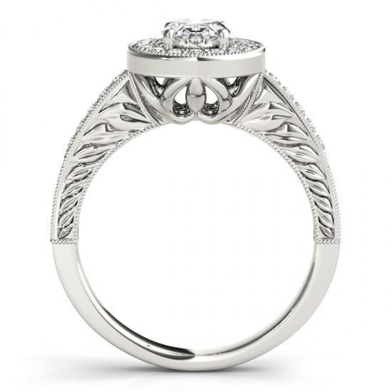 Bague De Fiançailles De Style Vintage Avec Réel Diamants Halo 1.25 Carat Solide WG 14K