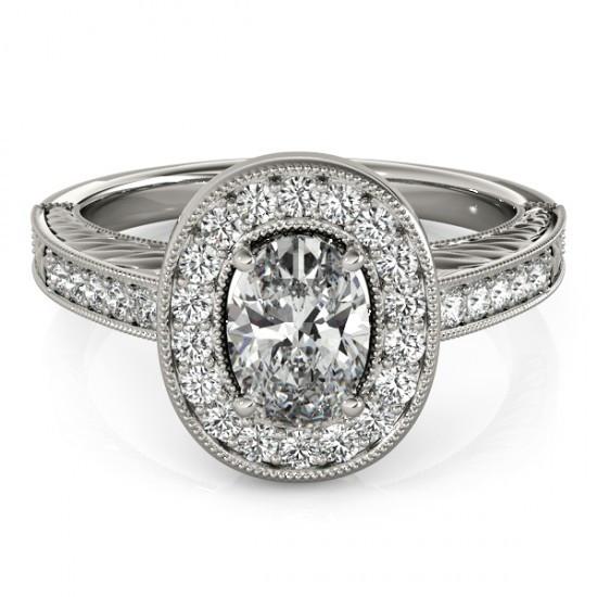 Bague De Fiançailles De Style Vintage Avec Réel Diamants Halo 1.25 Carat Solide WG 14K