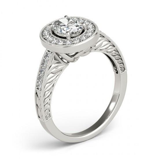 Bague De Fiançailles De Style Vintage Avec Réel Diamants Halo 1.25 Carat Solide WG 14K