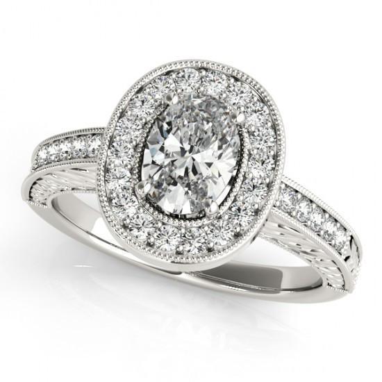 Bague De Fiançailles De Style Vintage Avec Réel Diamants Halo 1.25 Carat Solide WG 14K