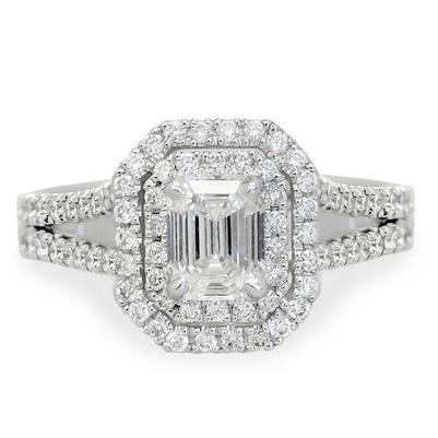Bague De Fiançailles Emeraude Et Réel Diamant Rond 2,50 Carats