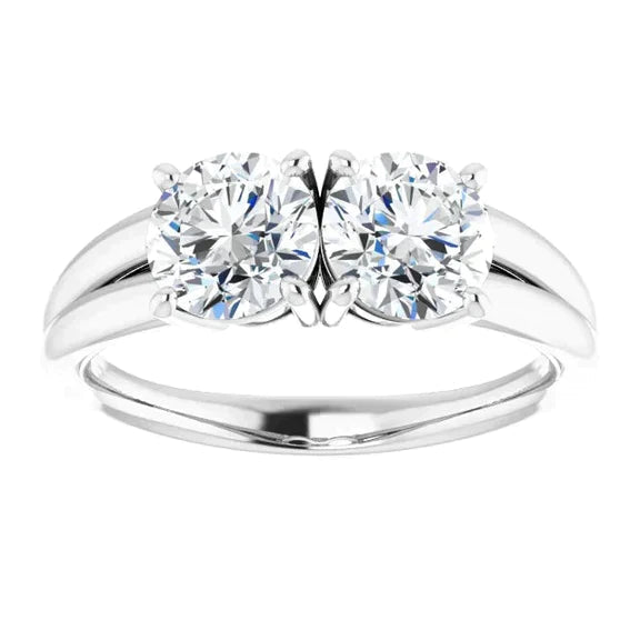 Bague De Fiançailles En Authentique Diamant Véritable à Deux
