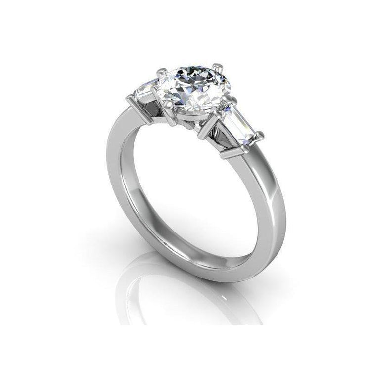 Bague De Fiançailles En Or 3 Pierres Rondes Et Taille Baguette Avec Véritable Diamants De 2.50 Cts