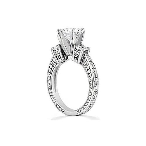Bague De Fiançailles En Or A Trois Pierres Avec Véritable Diamants 1.50 Carats