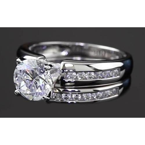 Bague De Fiançailles En Or Blanc 14K Sertie De Véritable Diamants Ronds 4 Griffes 3 Carats