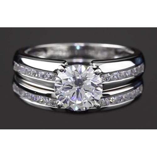 Bague De Fiançailles En Or Blanc 14K Sertie De Véritable Diamants Ronds 4 Griffes 3 Carats