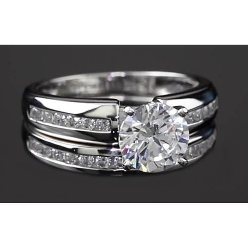 Bague De Fiançailles En Or Blanc 14K Sertie De Véritable Diamants Ronds 4 Griffes 3 Carats