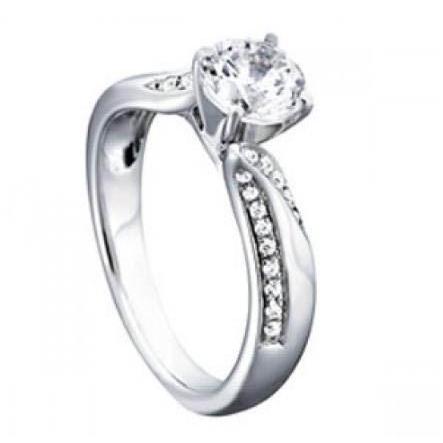 Bague De Fiançailles En Or Blanc Avec Naturel Diamants 1.25 Carats Solitaire Avec Accents