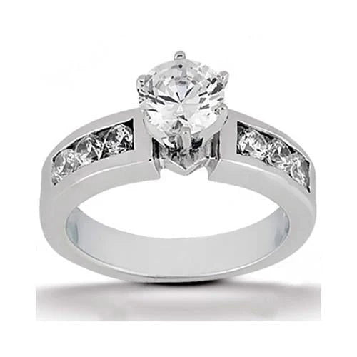 ague De Fiançailles En Or Blanc Avec  Réel Diamant Rond Pour Femme 1.61 Ct. Avec Accents