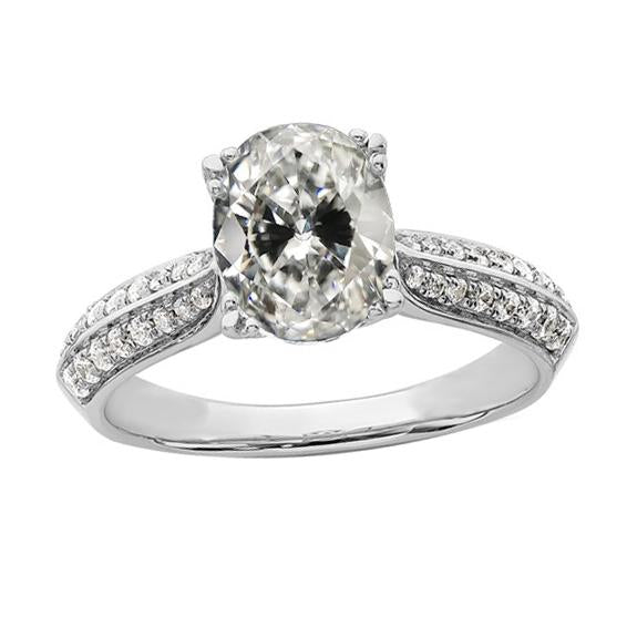 Bague De Fiançailles En Or Ovale Old European Véritable Diamond 5 Carats Sertie Pavé