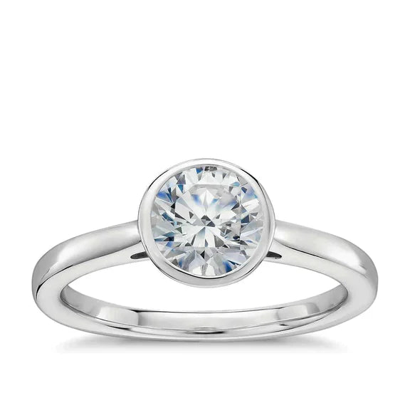 Bague De Fiançailles En Or Serti Clos Réel Diamant
