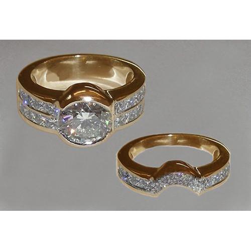 Bague De Fiançailles En Réel Diamant Antique Et Ensemble De Bande 6,50 Ct. Or Jaune