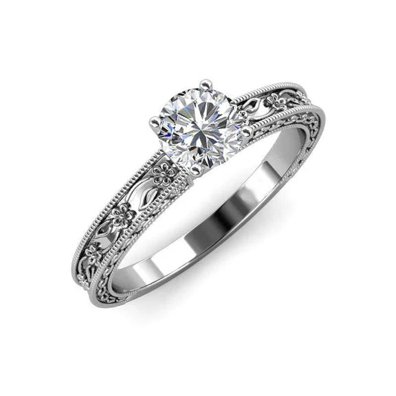 Bague De Fiançailles En Réel Diamant Rond De Style Antique De 2.25 Carats