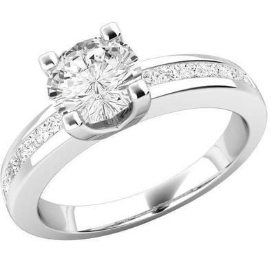 Bague De Fiançailles En Réel Diamant Rond Et Taille Princesse De 3.75 Ct Avec Accents